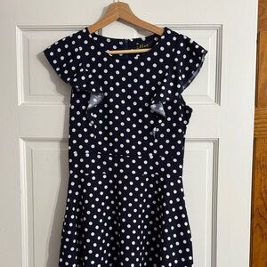 Elegant Navy Polka Dot Dress